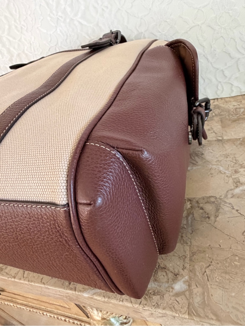 XL COACH spring CR323 Brown Beige tweed Leather Tote Bag unisex men’s bag - Picture 8 of 12